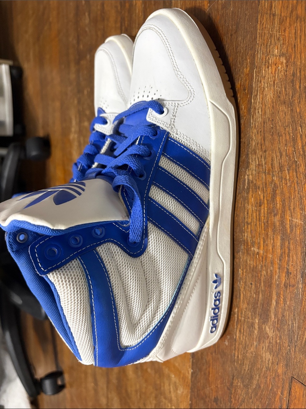 adidas White and Blue High-Top Athletic Sneakers